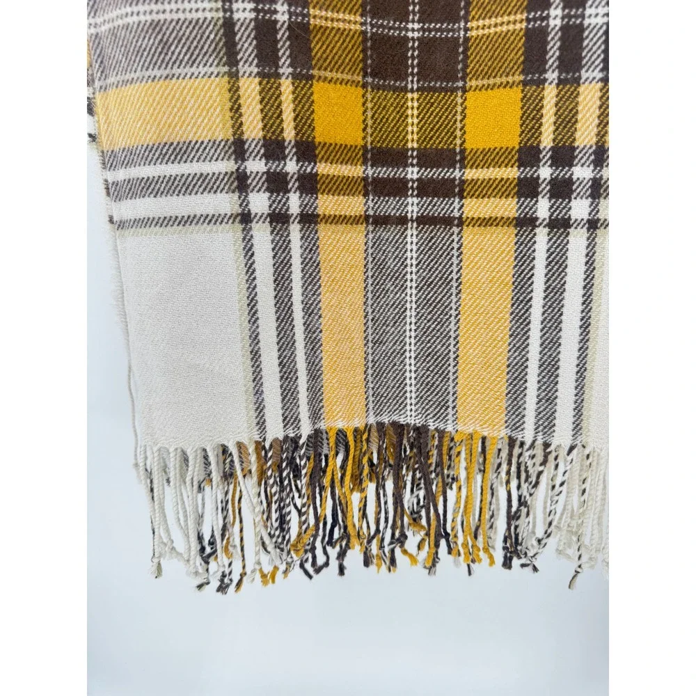 Pottery Barn Throw Blanket Plaid 50x60 with Fringe In Fall Colors Acrylic